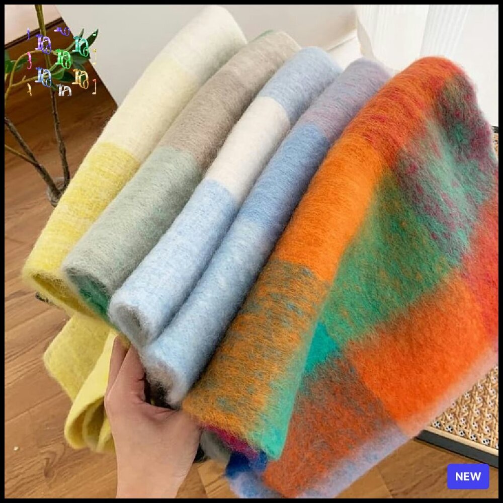 Chunky Knit Oversized Scarf Shawl Warm Winter Plaid Checked Elegant - Picture 7 of 8